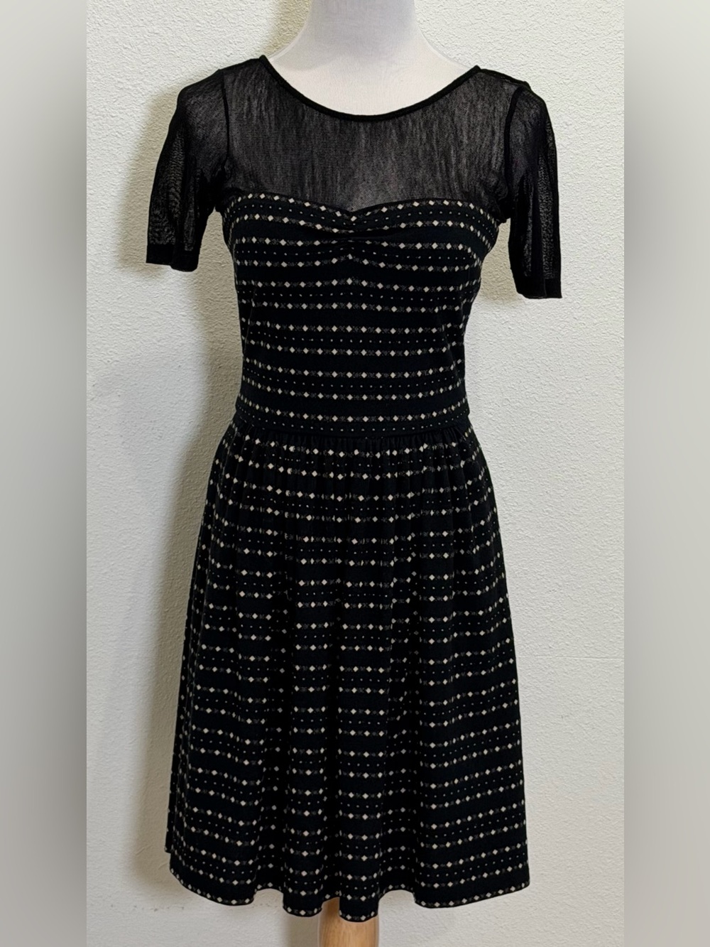 Betsey Johnson Black Metallic Fit & Flare Dress 4 Sheer Knit Skater Party Date